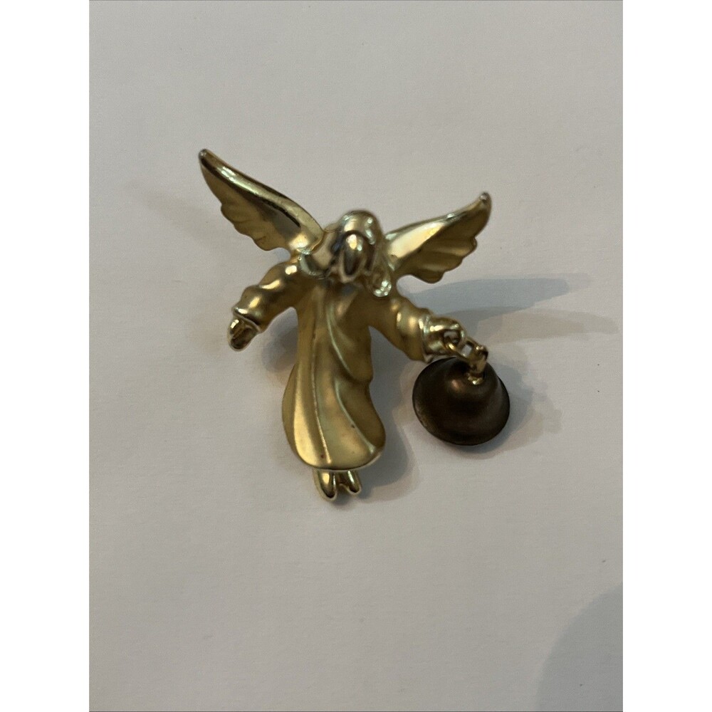 Gigi Giusti Gold Tone Angel Holding Bell Pin - Elegant Women's Jewelry Fashion